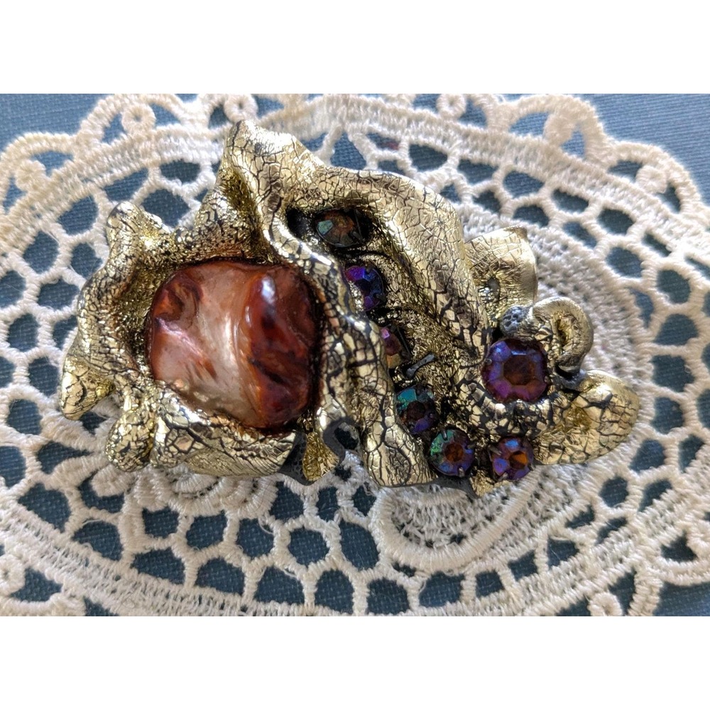 Vintage Abstract Brooch –‎ Gold Textured Statement Pin